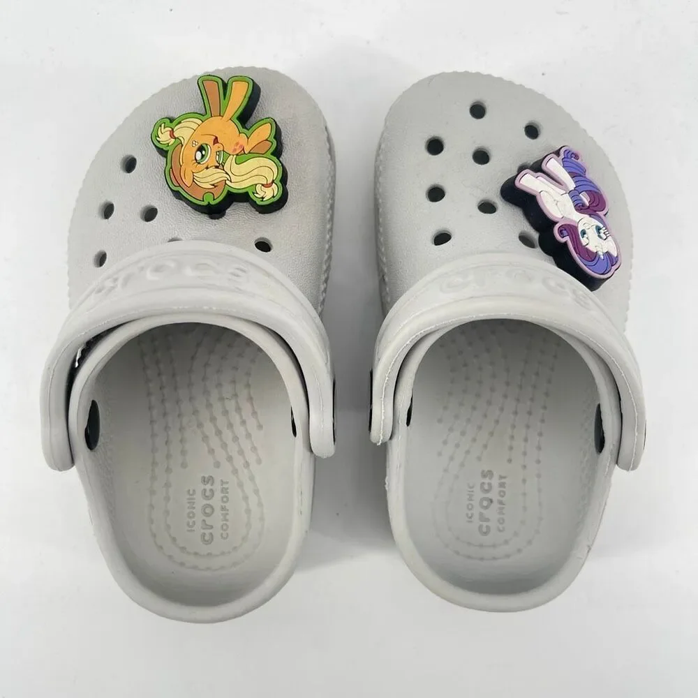 Crocs Toddler Classic Clog Gray C5 Slip On Sandals My Little Pony Jibbitz
